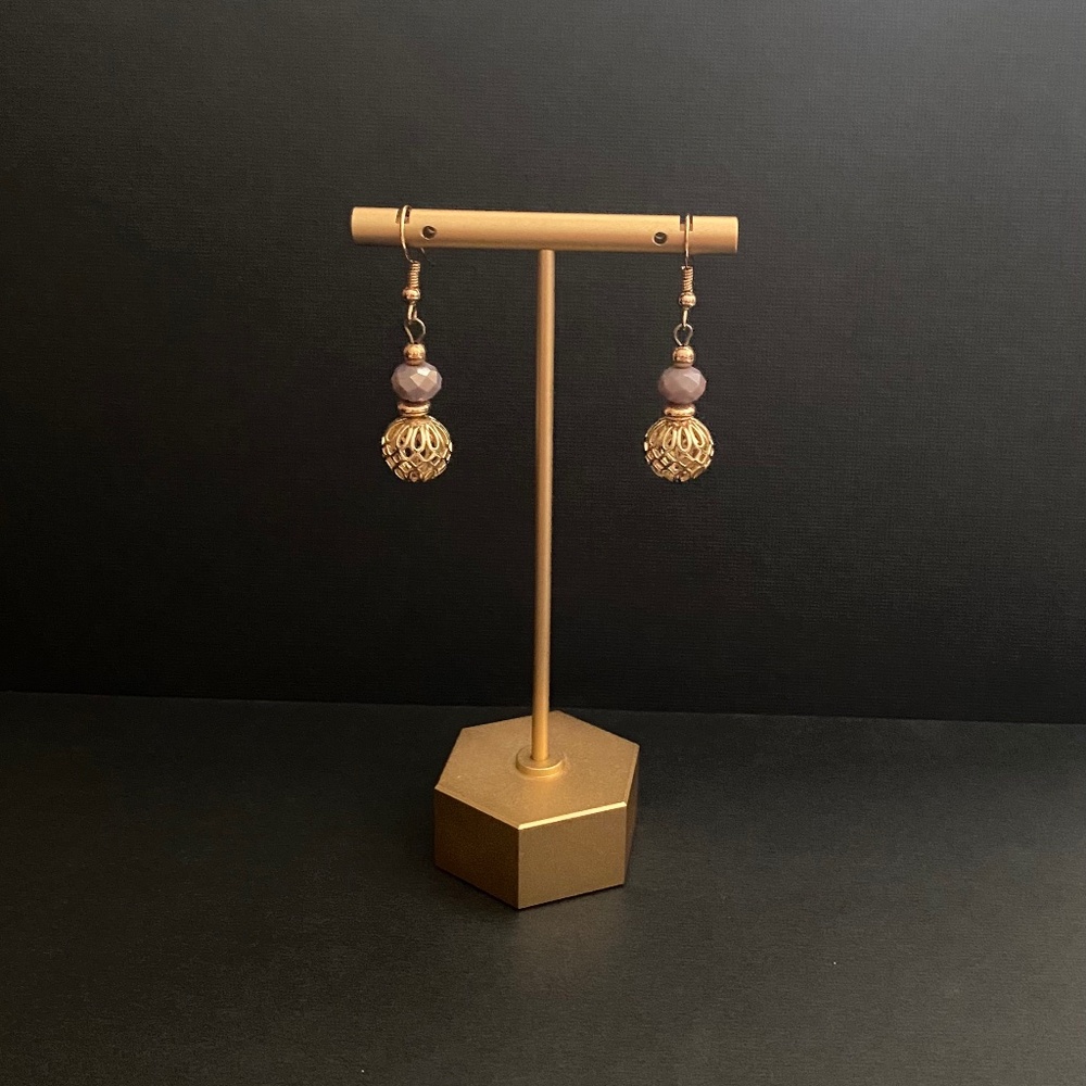 Gold and Taupe Beaded Earrings